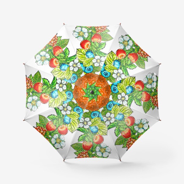 Зонт «Ягоды, цветы и листья. клубника, голубика, вишня, малина»
