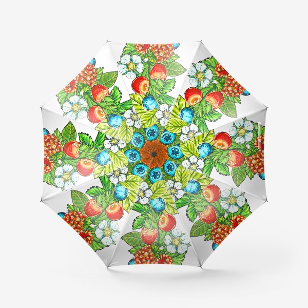 Зонт «Ягоды, цветы и листья. клубника, голубика, вишня, малина»