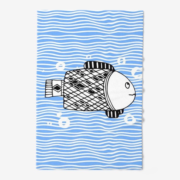 Полотенце «Fish doodle  on  wave background.»