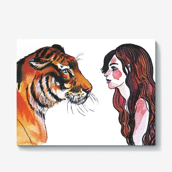 Холст «Девушка и тигр»