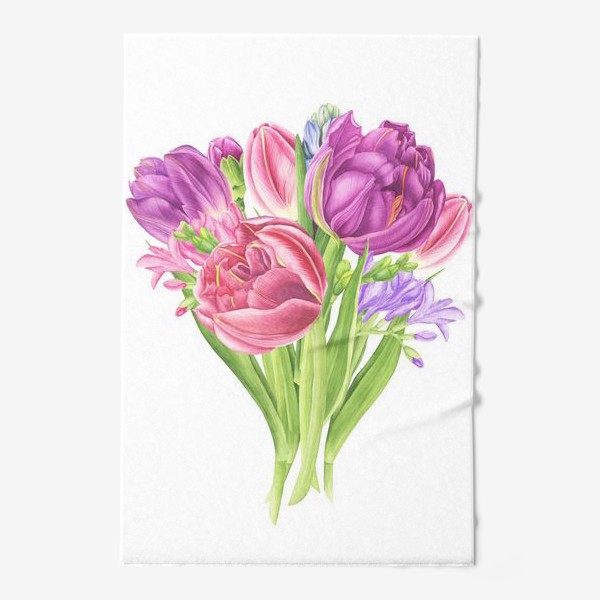 Полотенце &laquo;Букет весенних цветов: тюльпаны, гиацинты и фрезия&raquo;