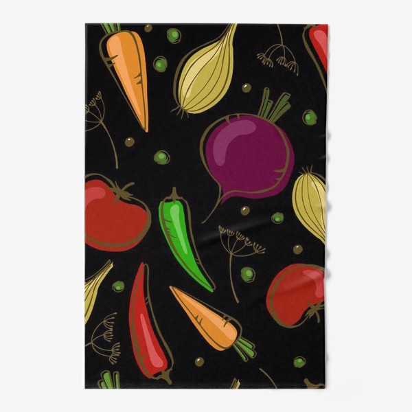 Полотенце «Яркие овощи на черном фоне»