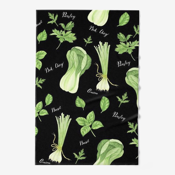 Полотенце &laquo;Зеленые овощи на черном фоне&raquo;