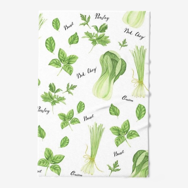 Полотенце «Зеленые овощи на белом фоне»
