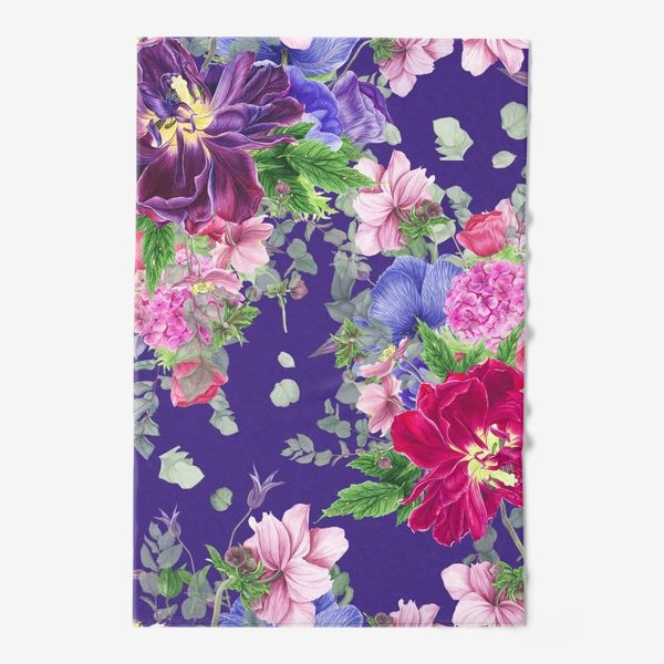 Полотенце «Яркие цветы на фиолетовом фоне»