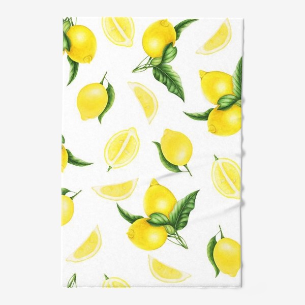 Полотенце «Сочные желтые лимоны на белом фоне»