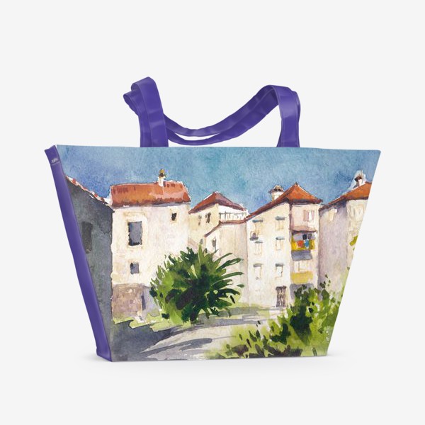 Пляжная сумка «Дворик в старом городе. Лето в Будве. Черногорская серия. »