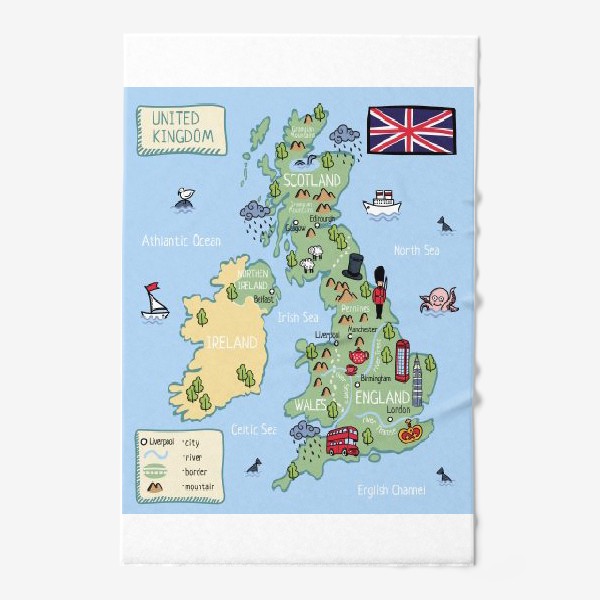 Полотенце «Карта Англии. Cartoon map of England.»