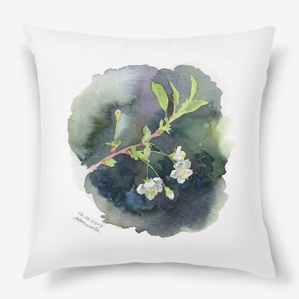 Подушка «Цветущая вишня акварельная»