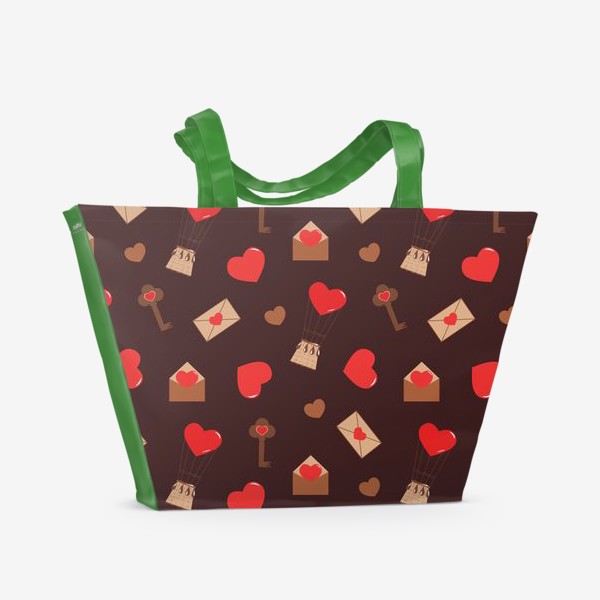 Пляжная сумка &laquo;паттерн сердечки, конверты, ключи, любовь&raquo;