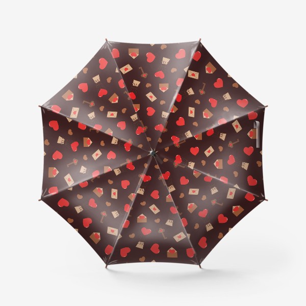 Зонт «паттерн сердечки, конверты, ключи, любовь»