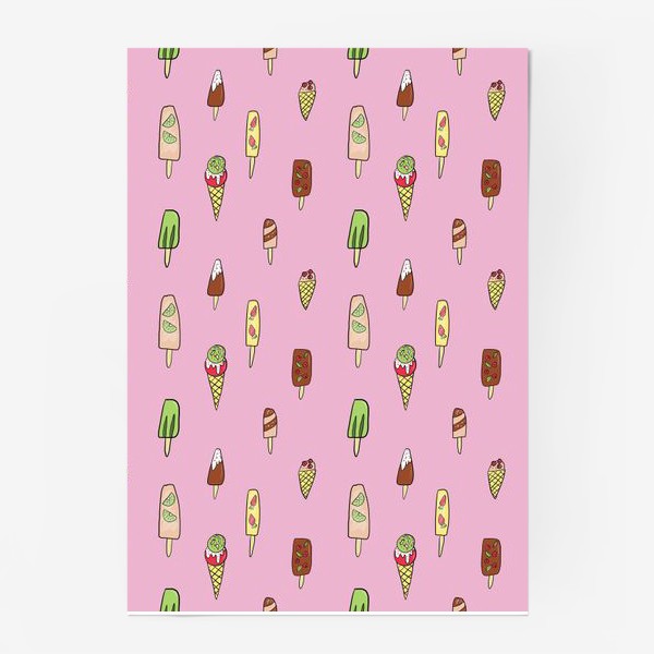 Постер «Паттерн из мороженого на розовом фоне, подарок сладкоежке»