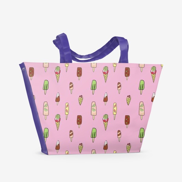 Пляжная сумка «Паттерн из мороженого на розовом фоне, подарок сладкоежке»