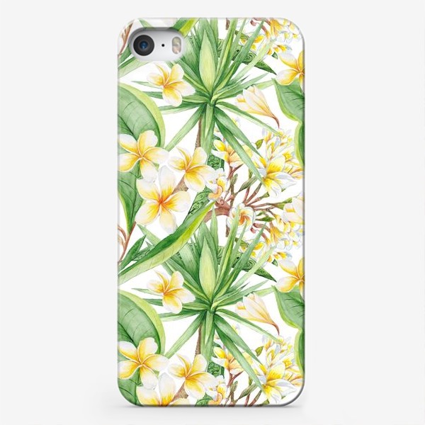 Чехол iPhone «Тропический акварельный паттерн с юккой и плюмерией»