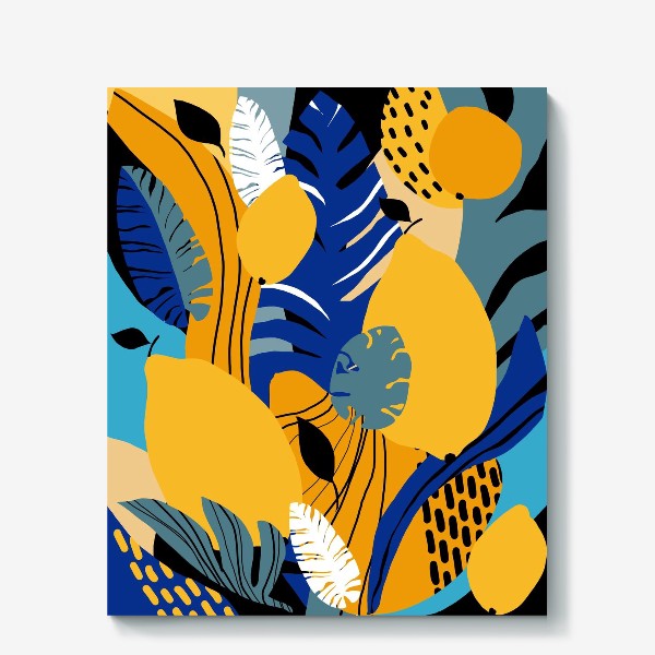 Холст «Летняя абстракция тропические листья и фрукты»