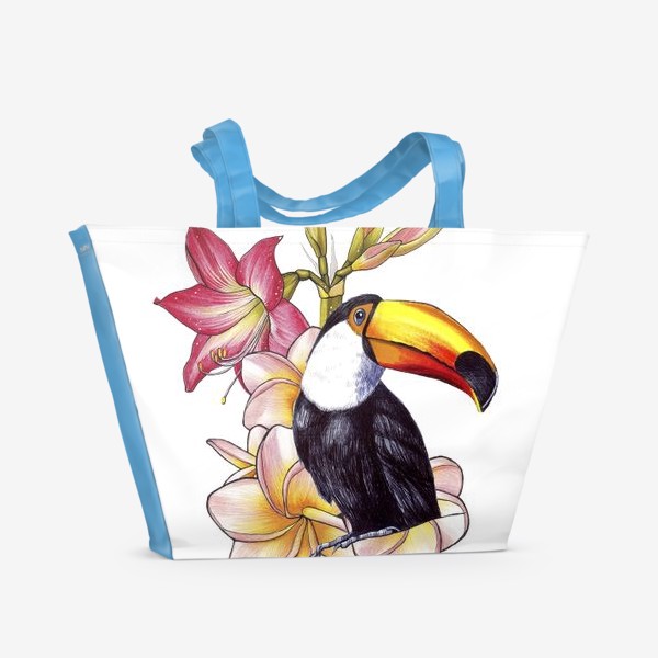 Пляжная сумка «Тропические цветы и тукан»
