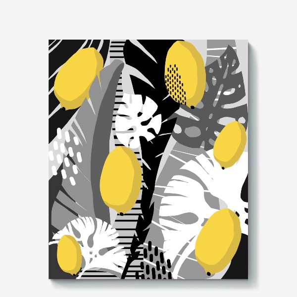 Холст «Лимоны на черно-белом фоне»