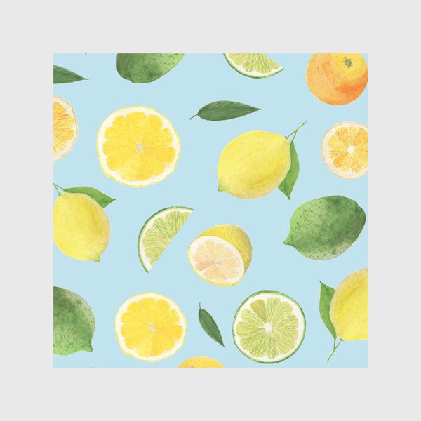 Скатерть «лимон + лайм + апельсин на голубом фоне»