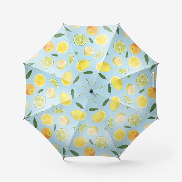 Зонт «лимон + лайм + апельсин на голубом фоне»