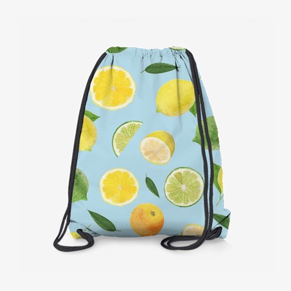 Рюкзак «лимон + лайм + апельсин на голубом фоне»