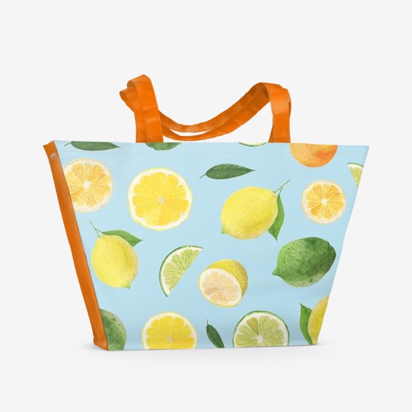 Пляжная сумка &laquo;лимон + лайм + апельсин на голубом фоне&raquo;