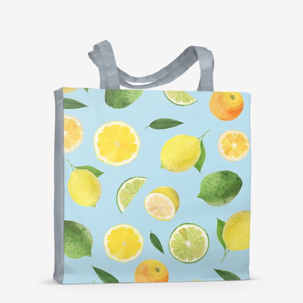 Сумка-шоппер «лимон + лайм + апельсин на голубом фоне»
