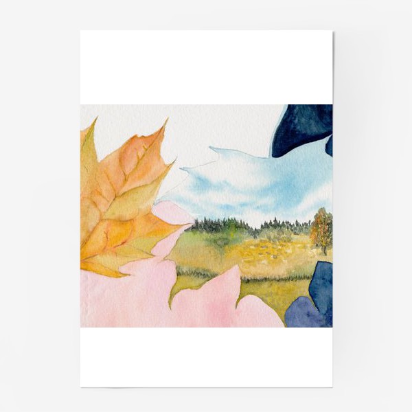 Постер «Кленовый лист, осенний пейзаж»