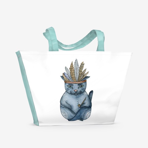 Пляжная сумка &laquo;Магический кот-индеец, подарок для любителей котов&raquo;