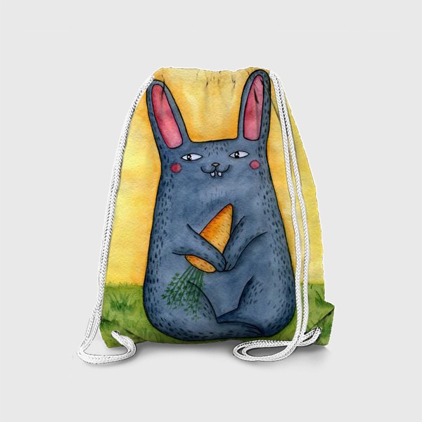 Рюкзак «Символ 2023 - кролик. Подарок на Новый год. Заяц с морковкой на поляне»