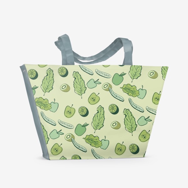 Пляжная сумка «Огурцы, яблоки, салатные листья, киви и лаймы.»