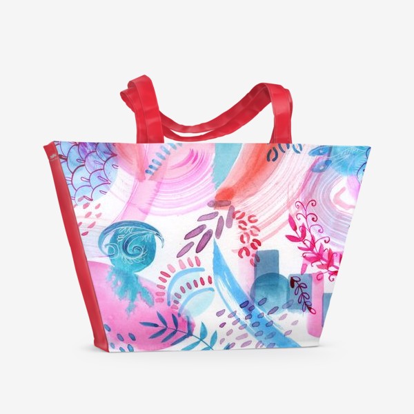 Пляжная сумка «Акварельная иллюстрация, абстрактный и растительный узор »