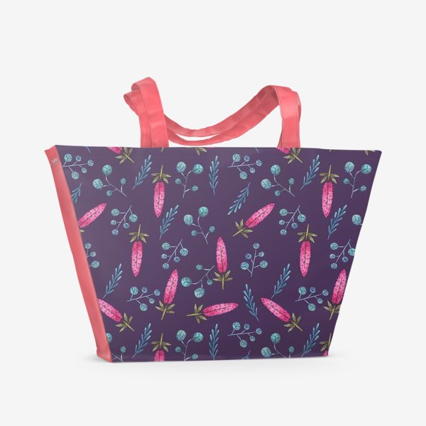 Пляжная сумка &laquo;Розовые полевые цветы и растения на фиолетовом&raquo;