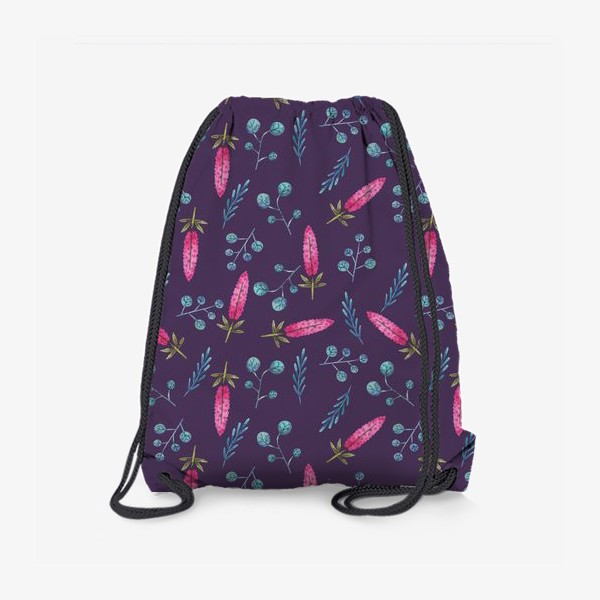 Рюкзак «Розовые полевые цветы и растения на фиолетовом»