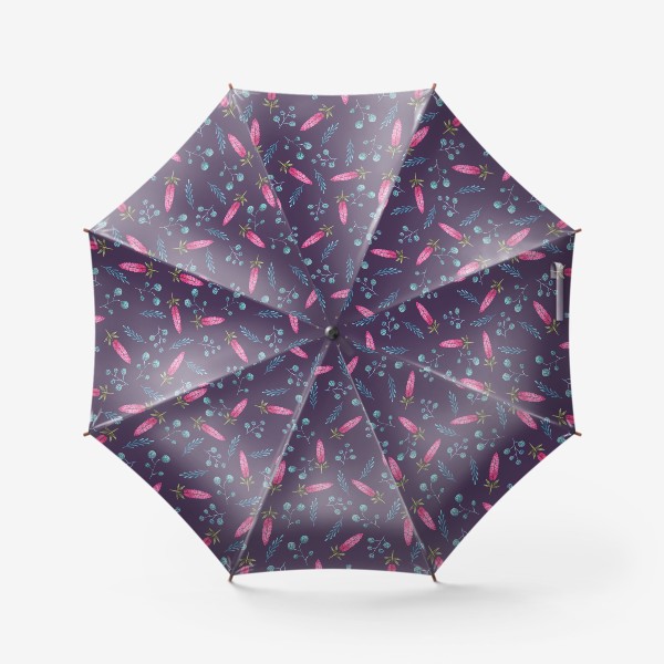 Зонт &laquo;Розовые полевые цветы и растения на фиолетовом&raquo;