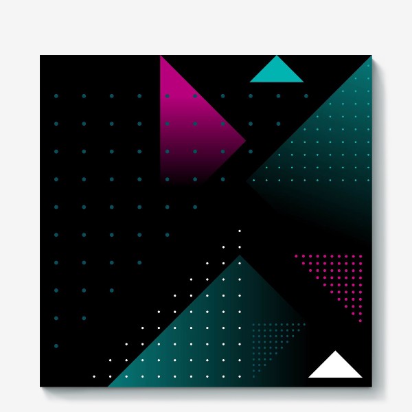 Холст «Цветные треугольники и точки»