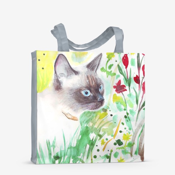 Сумка-шоппер «Сиамский кот в цветах»