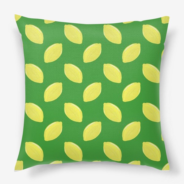 Подушка &laquo;лимоны на зеленом фоне летний фруктовый паттерн&raquo;