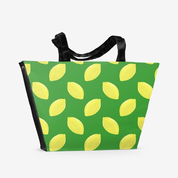 Пляжная сумка &laquo;лимоны на зеленом фоне летний фруктовый паттерн&raquo;