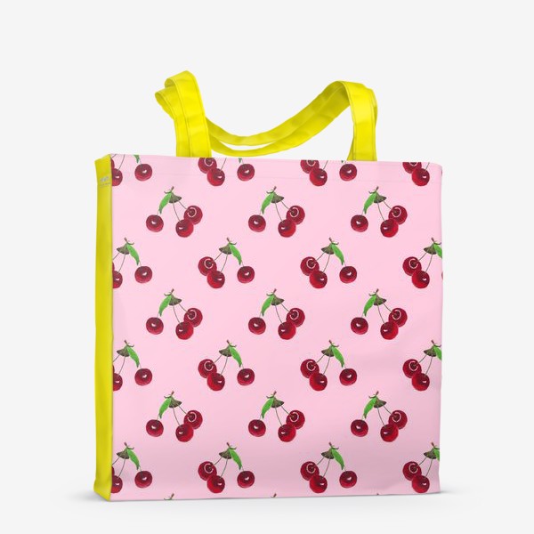 Сумка-шоппер &laquo;вишня на розовом фоне летний яркий сочный паттерн&raquo;