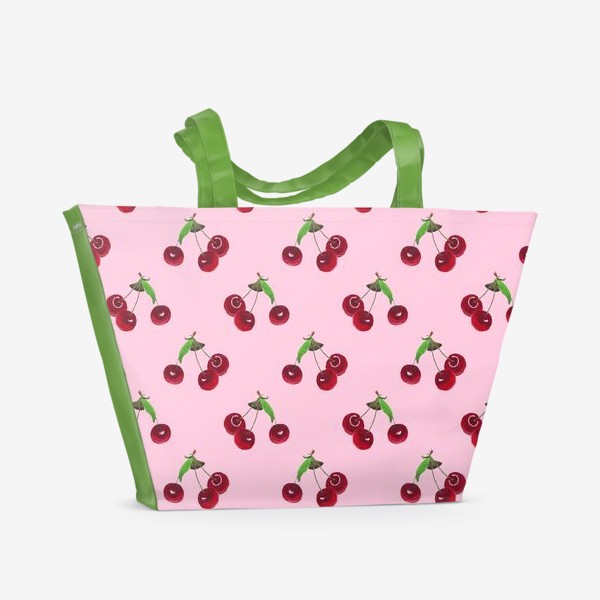 Пляжная сумка «вишня на розовом фоне летний яркий сочный паттерн»