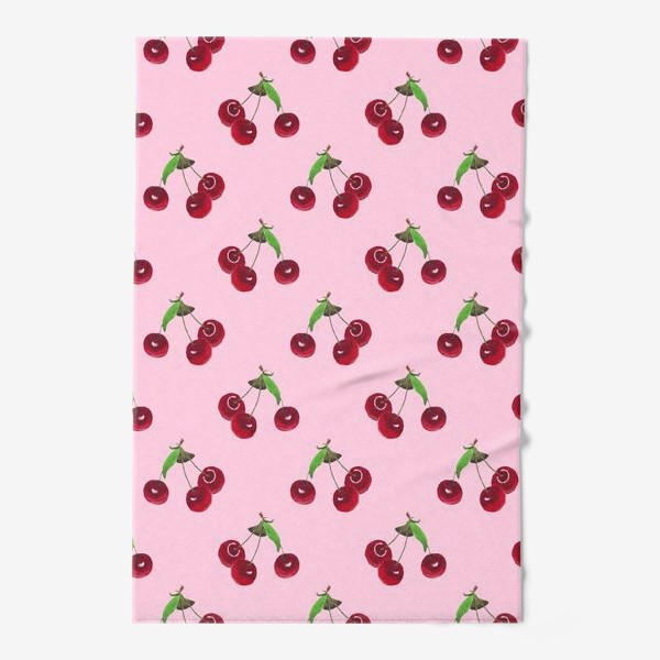 Полотенце «вишня на розовом фоне летний яркий сочный паттерн»