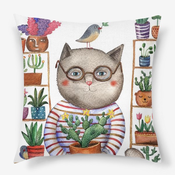 Подушка «Кот и растения»