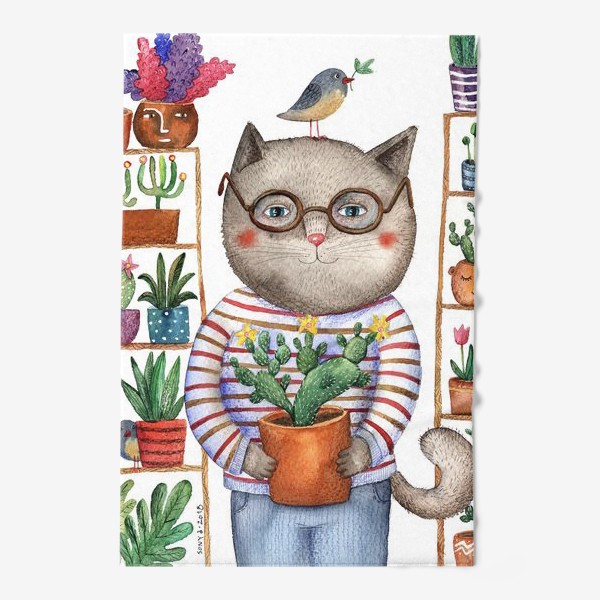 Полотенце «Кот и растения»