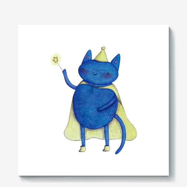 Холст &laquo;Символ 2023 - кот. Подарок на Новый год. Милый кот волшебник с волшебной палочкой. Подарок ребенку&raquo;
