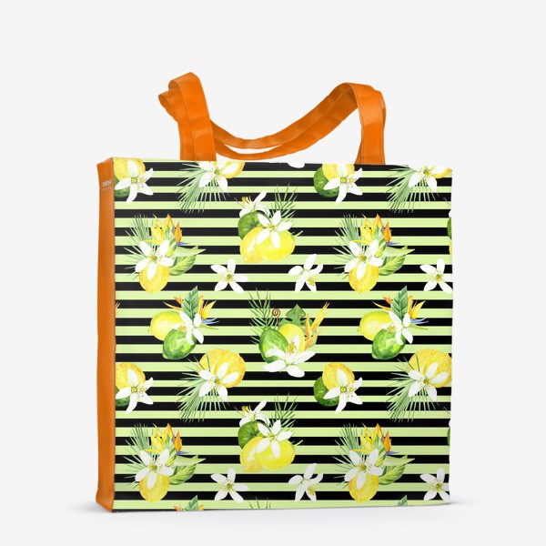 Сумка-шоппер «Акварельный  паттерн лимон, лайм,тропические листья, италия лето»