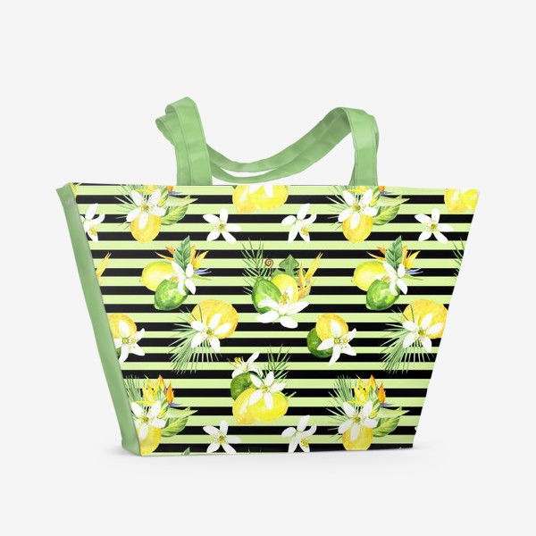 Пляжная сумка «Акварельный  паттерн лимон, лайм,тропические листья, италия лето»