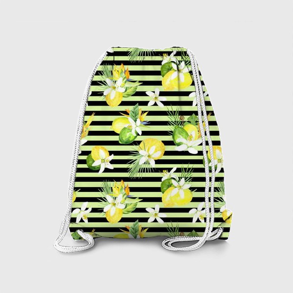 Рюкзак «Акварельный  паттерн лимон, лайм,тропические листья, италия лето»