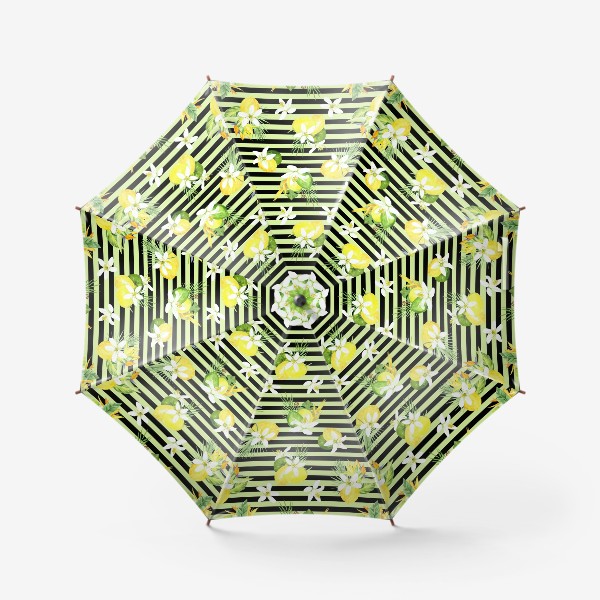 Зонт «Акварельный  паттерн лимон, лайм,тропические листья, италия лето»