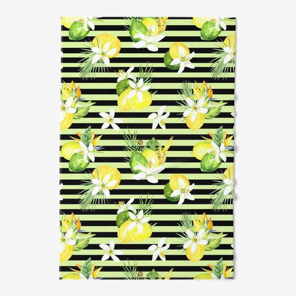 Полотенце «Акварельный  паттерн лимон, лайм,тропические листья, италия лето»