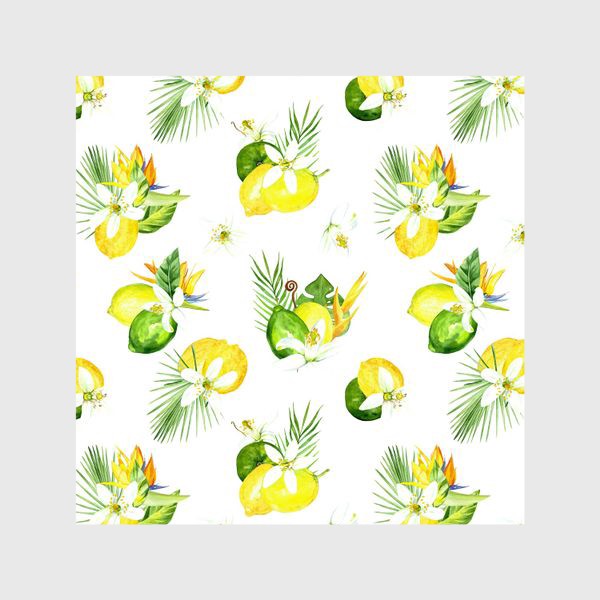 Шторы «Акварельный  паттерн лимон, лайм,тропические листья, италия лето»